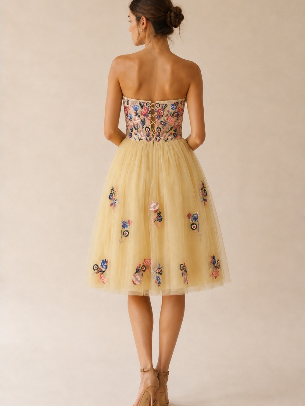 Anthropologie Geode Strapless Floral Corset Lace up Embroidered Tulle Dress Sz S - Picture 2 of 12